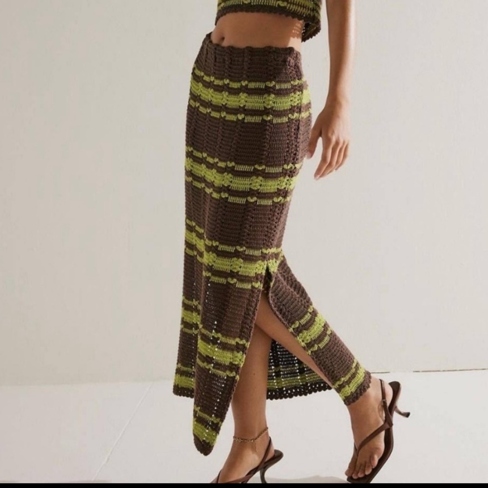 Free People Brown and Green Skirt Set